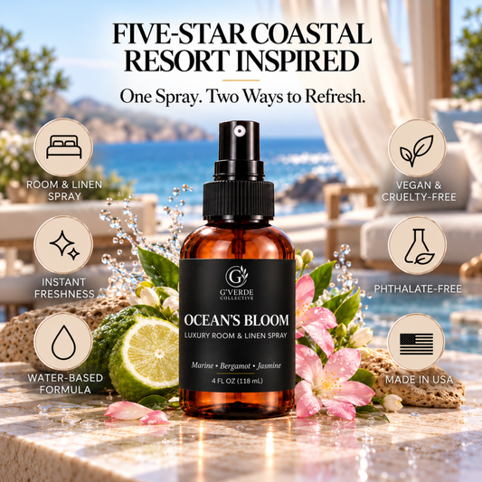 Ocean’s Bloom — Luxury Room & Linen Spray · Airy, Refreshing & Coastal Resort-Inspired Fragrance