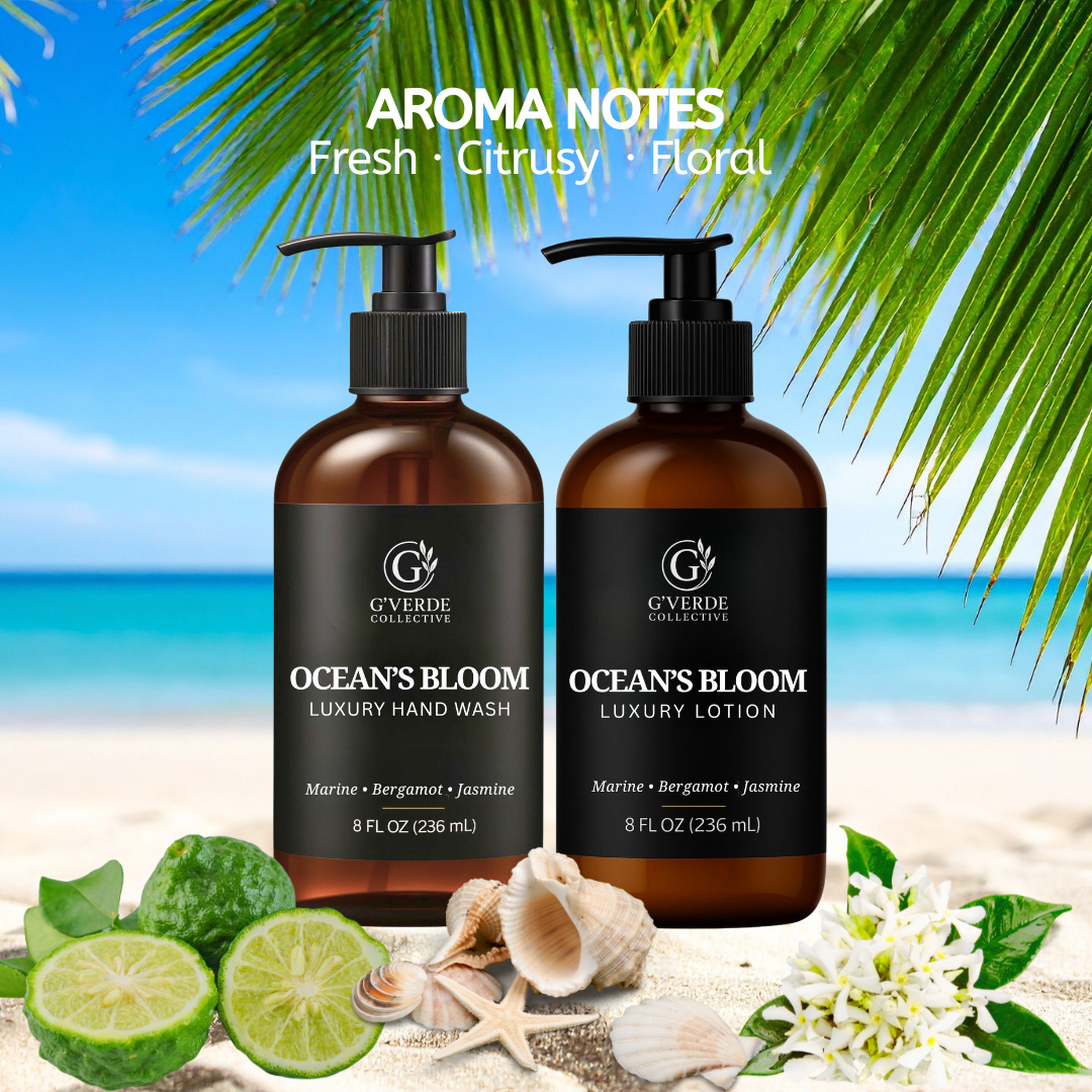 G’Verde Collective Ocean's Bloom Luxury Hand Wash and Hand & Body Lotion Set | Inspired by the Signature Scents of 5-Star Hotels | Limited Holiday Collection: Hand Wash & Lotion Set Presented in Gift Box