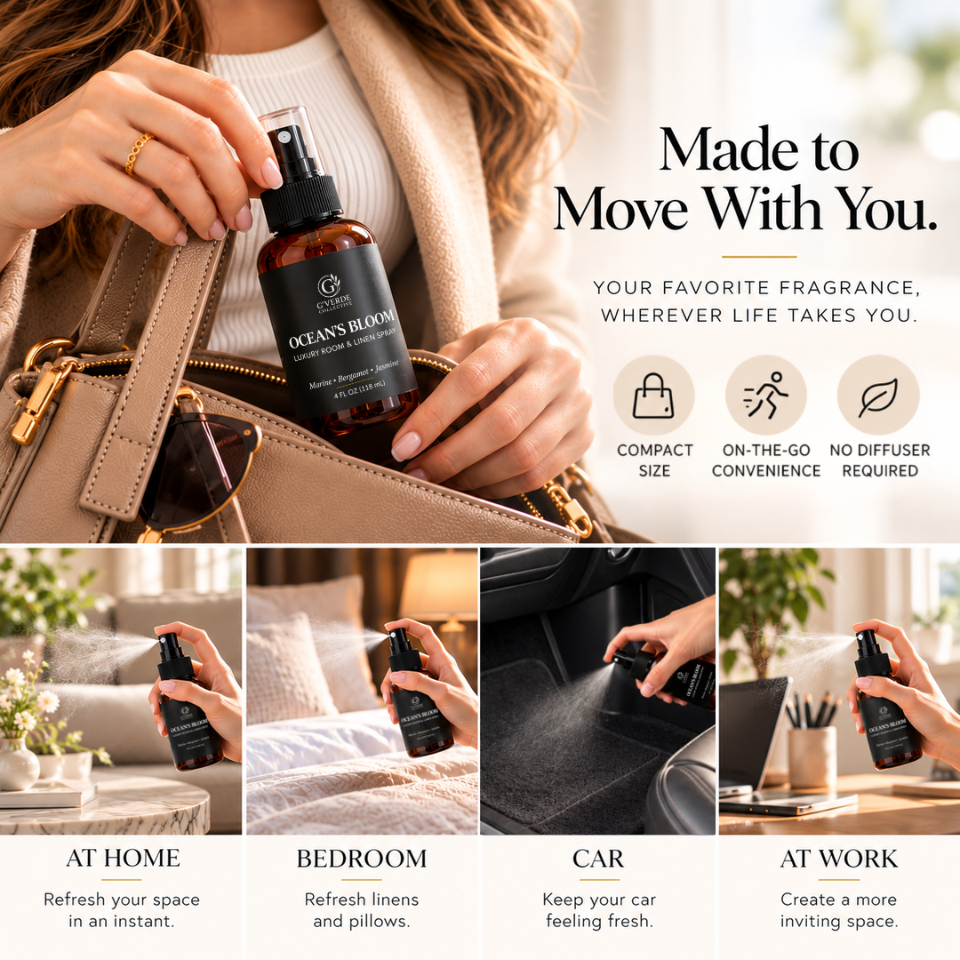 Ocean’s Bloom — Luxury Room & Linen Spray · Airy, Refreshing & Coastal Resort-Inspired Fragrance