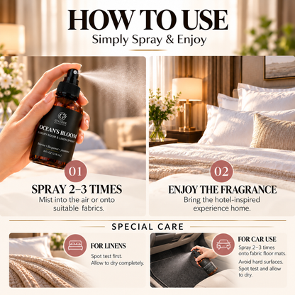 Ocean’s Bloom — Luxury Room & Linen Spray · Airy, Refreshing & Coastal Resort-Inspired Fragrance