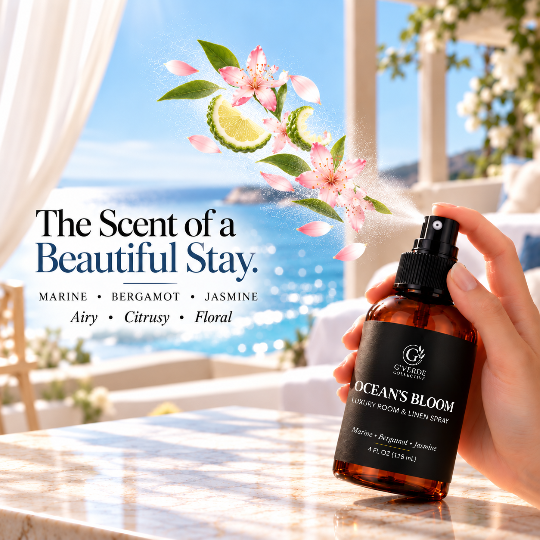 Ocean’s Bloom — Luxury Room & Linen Spray · Airy, Refreshing & Coastal Resort-Inspired Fragrance