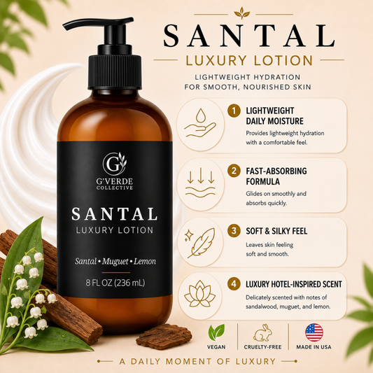 Santal — Hand & Body Lotion · Warm woods & soft hydration