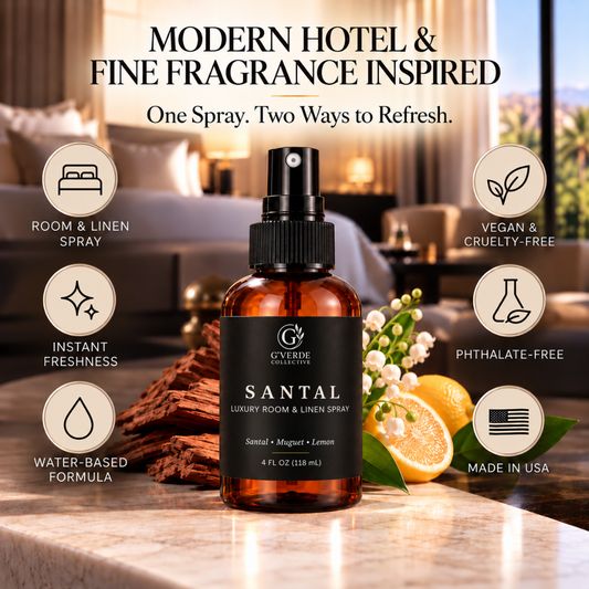 Santal — Luxury Room & Linen Spray · Warm, Woody & Modern Hotel-Inspired Fragrance