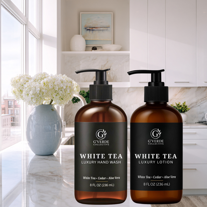 G’Verde Collective White Tea Luxury Hand Wash and Hand & Body Lotion Set  | Inspired by the Signature Scents of 5-Star Hotels | Limited Holiday Collection: Hand Wash & Lotion Set Presented in Gift Box