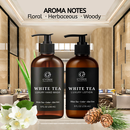 G’Verde Collective White Tea Luxury Hand Wash and Hand & Body Lotion Set  | Inspired by the Signature Scents of 5-Star Hotels | Limited Holiday Collection: Hand Wash & Lotion Set Presented in Gift Box